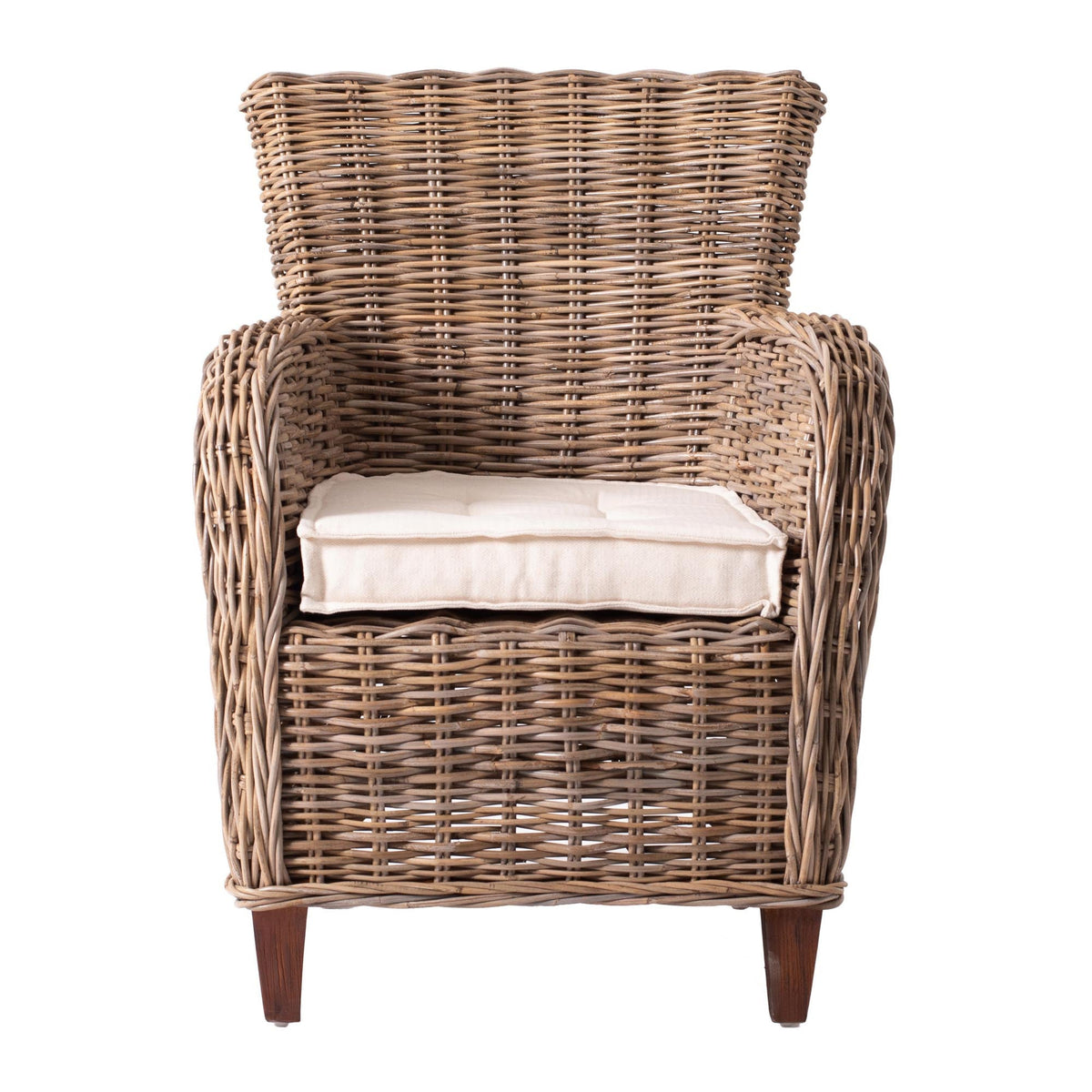 Set of Two Cream And Natural Woven Rattan Outdoor Dining Chairs with Cream Cushion HomeRoots