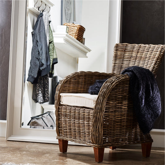 Set Of 2 Natural Brown Cotton Wingback Dining Chairs