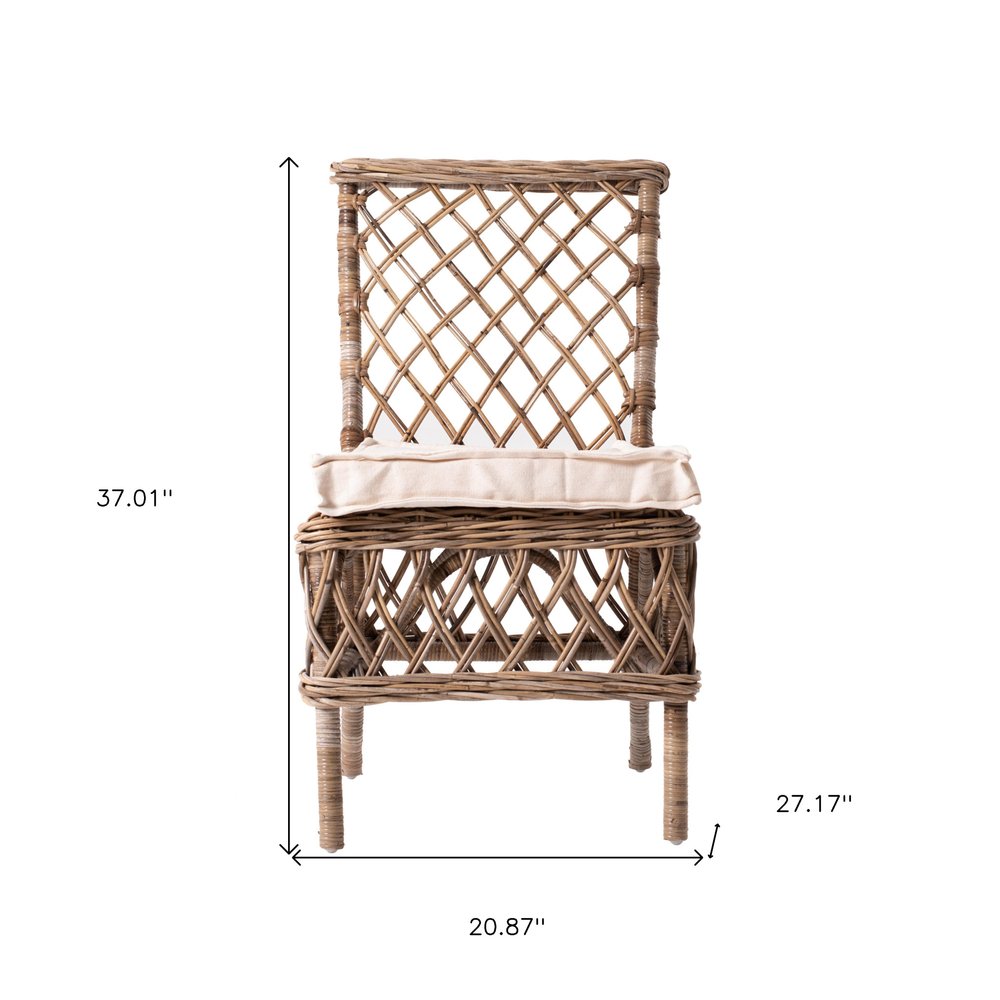 Set of Two Cream Woven Rattan Outdoor Accent Chairs HomeRoots