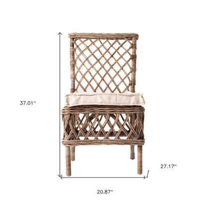 Set of Two Cream Woven Rattan Outdoor Accent Chairs HomeRoots