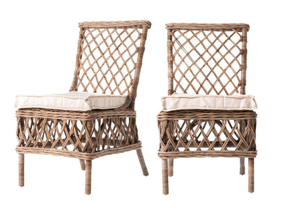 Set of Two Cream Woven Rattan Outdoor Accent Chairs HomeRoots