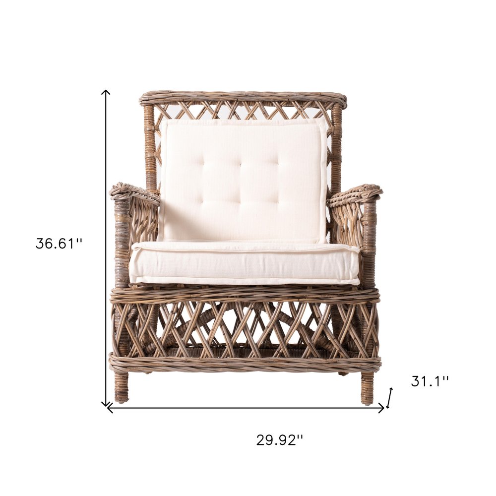 Set of Two Cream and Natural Cross Back Dining Arm Chairs HomeRoots