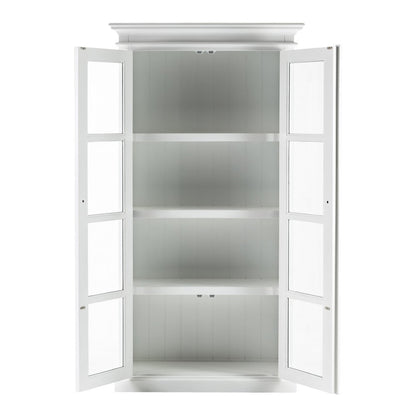 75" White Wood and Glass Double Door Storage Cabinet HomeRoots