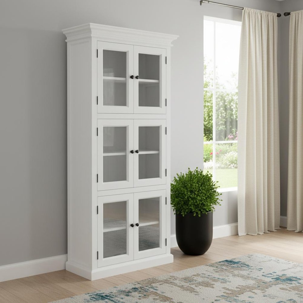 35" White Solid Wood Frame Standard Accent Cabinet With Six Shelves HomeRoots