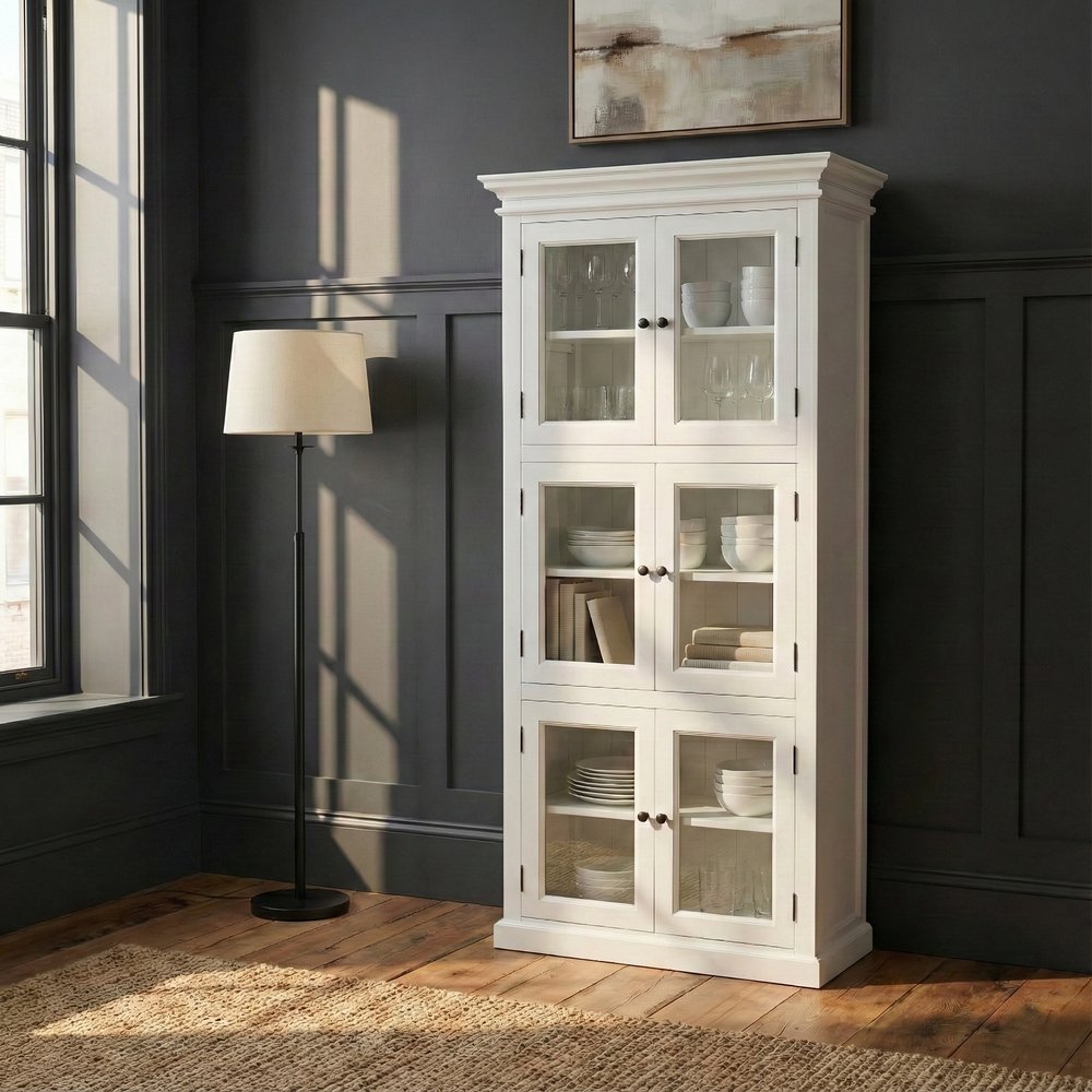 35" White Solid Wood Frame Standard Accent Cabinet With Six Shelves HomeRoots