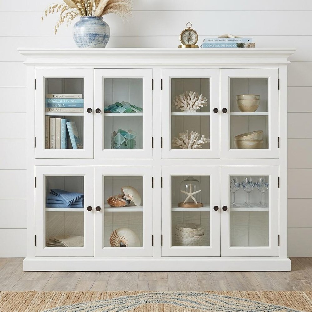 52" White Wood and Glass Two Level Storage Cabinet HomeRoots
