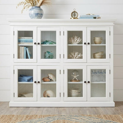 52" White Wood and Glass Two Level Storage Cabinet HomeRoots