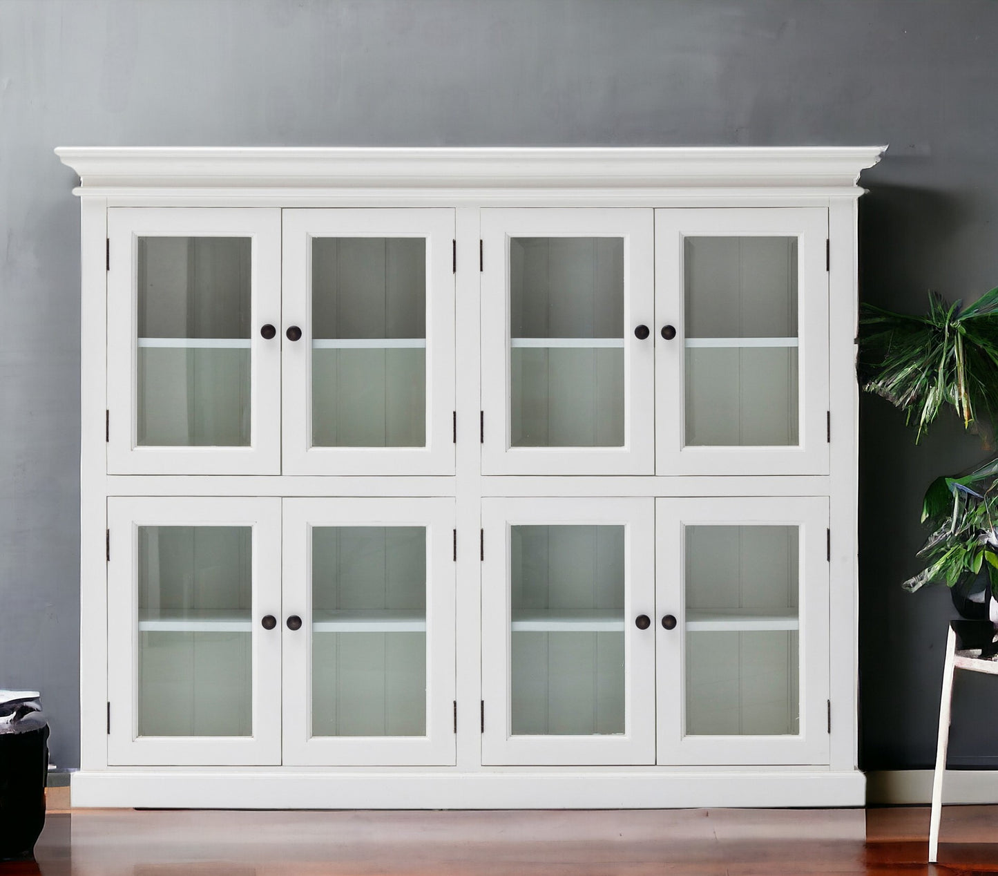 52" White Wood and Glass Two Level Storage Cabinet