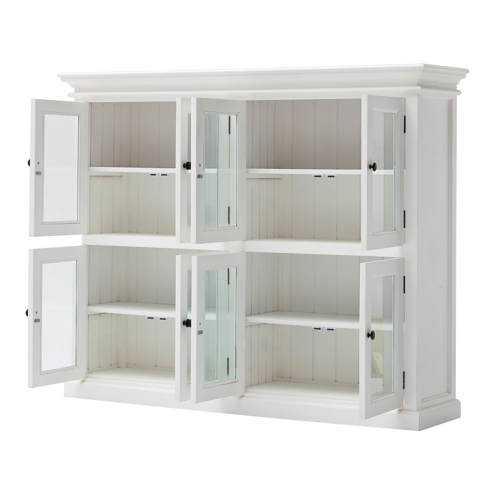 52" White Wood and Glass Two Level Storage Cabinet HomeRoots