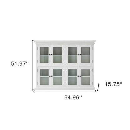 52" White Wood and Glass Two Level Storage Cabinet HomeRoots