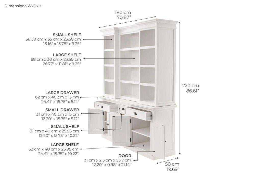 71" White Dining Hutch With Twelve Shelves And Three Drawers — view 10