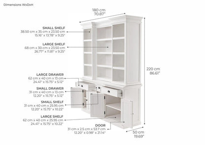71" White Dining Hutch With Twelve Shelves And Three Drawers