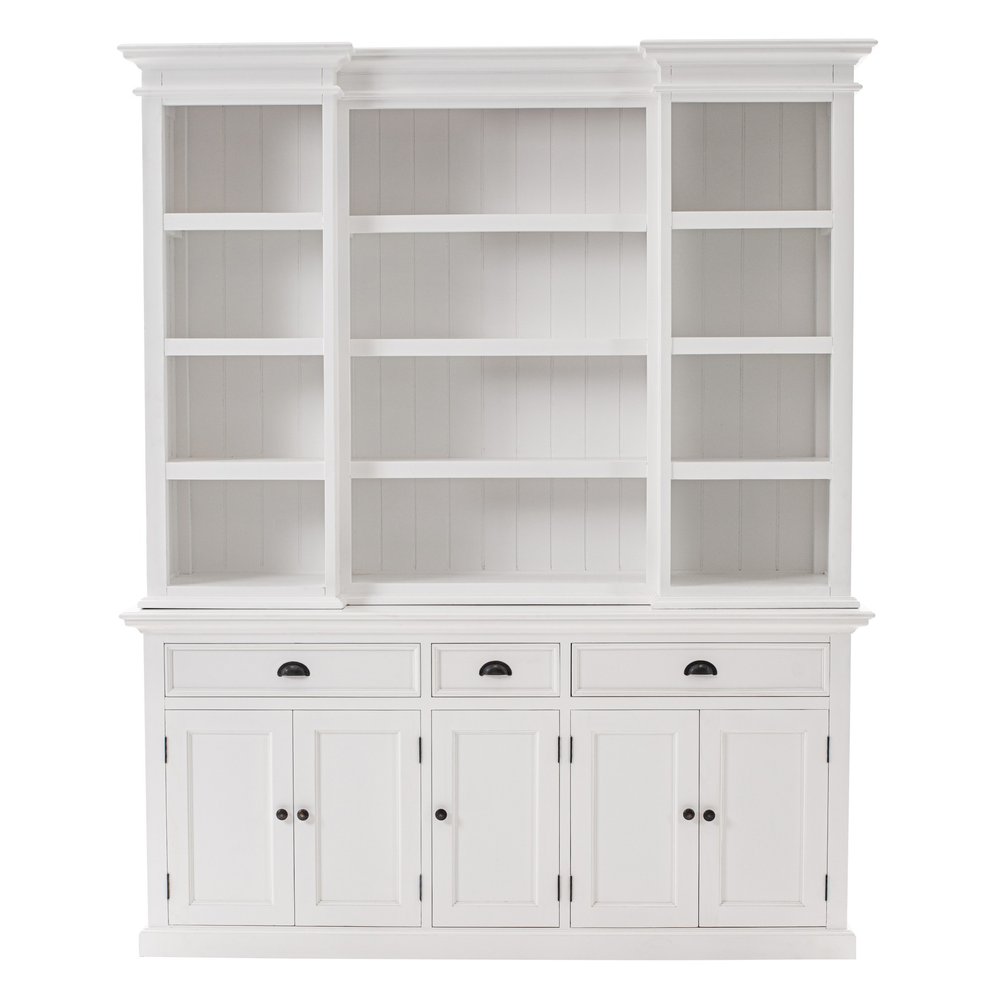 71" White Dining Hutch With Twelve Shelves And Three Drawers — view 1