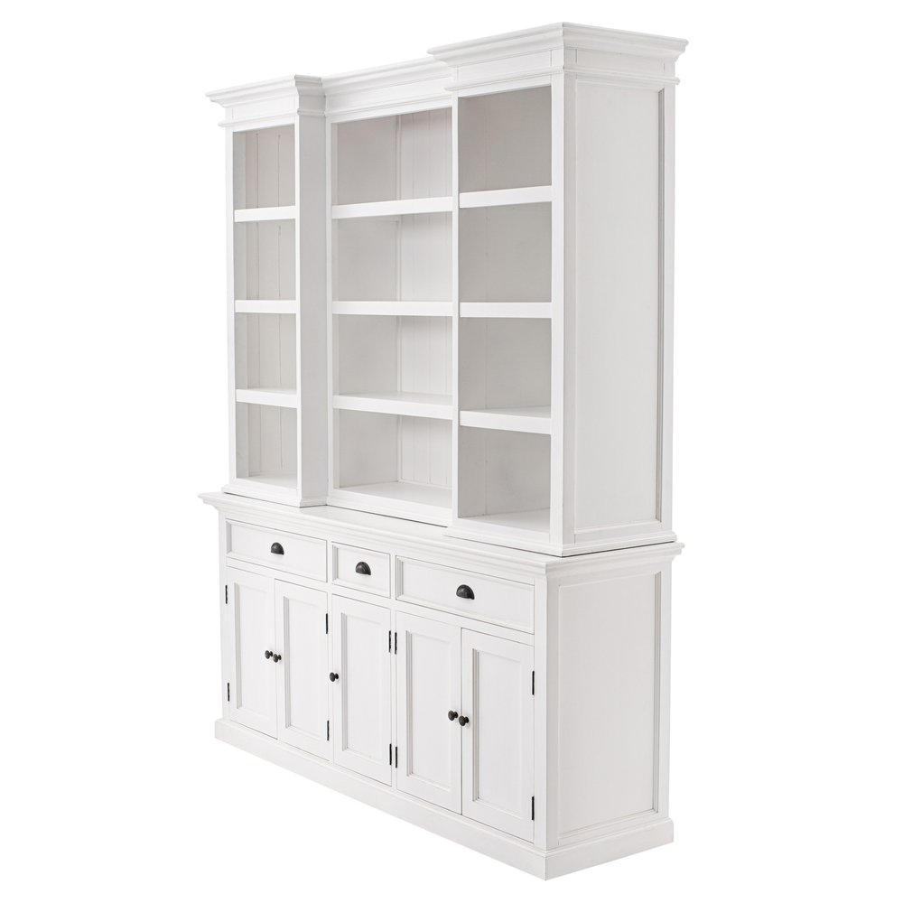 71" White Dining Hutch With Twelve Shelves And Three Drawers — view 2