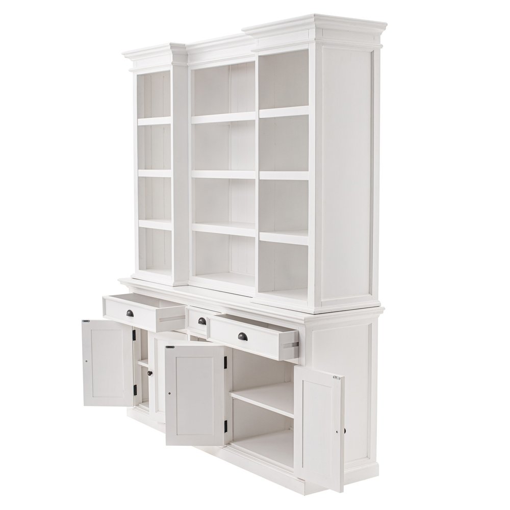 71" White Dining Hutch With Twelve Shelves And Three Drawers — view 3