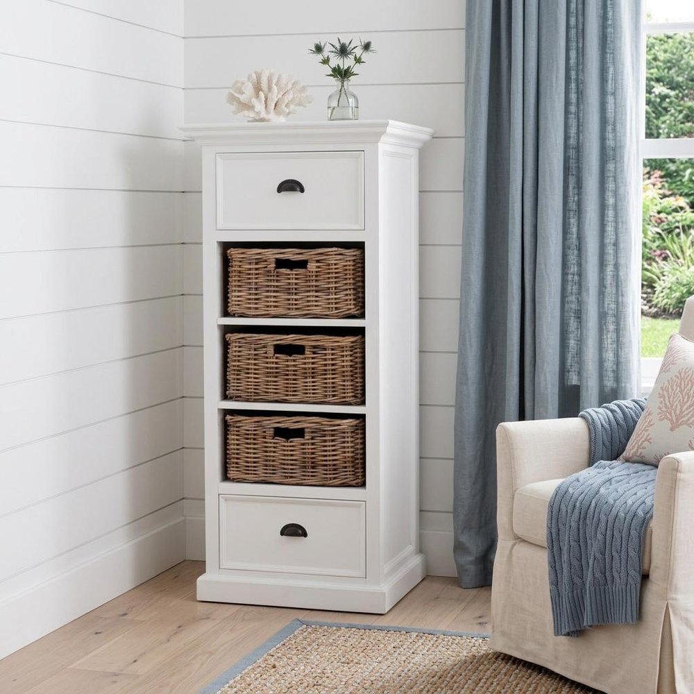 52" White Two Drawer Storage Cabinet With Baskets HomeRoots