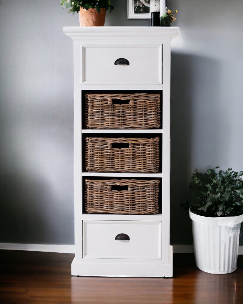 52" White Two Drawer Storage Cabinet With Baskets HomeRoots