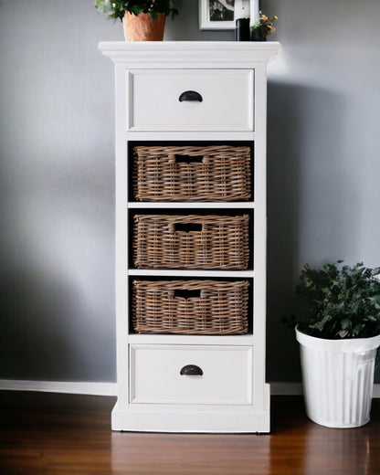 52" White Two Drawer Storage Cabinet With Baskets HomeRoots