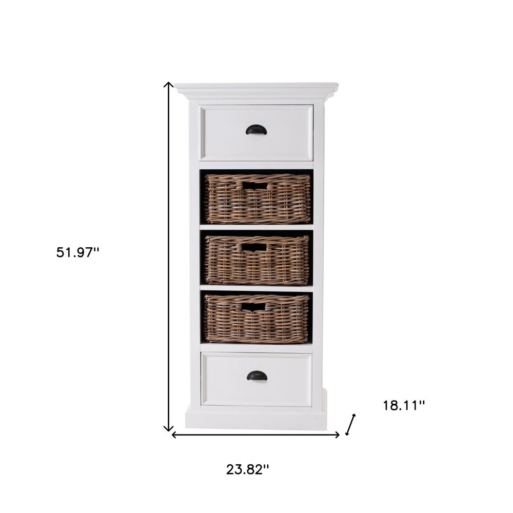 52" White Two Drawer Storage Cabinet With Baskets HomeRoots
