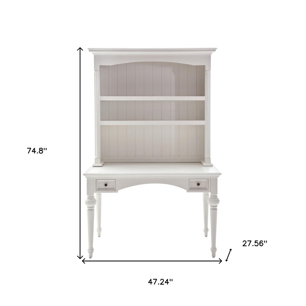 47" White Solid Wood Computer Desk With Hutch With Two Drawers — view 9