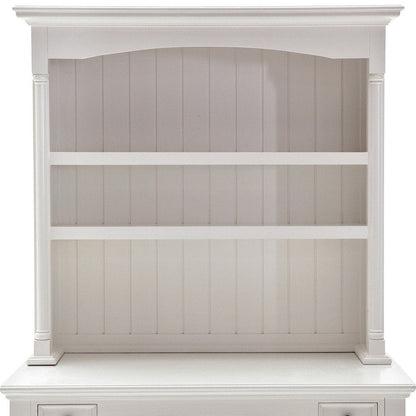 47" White Solid Wood Computer Desk With Hutch With Two Drawers