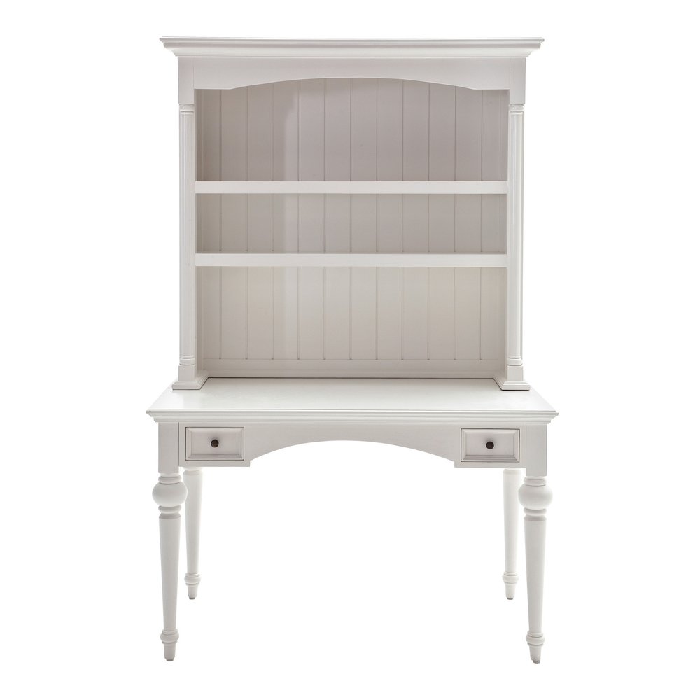 47" White Solid Wood Computer Desk With Hutch With Two Drawers — view 11