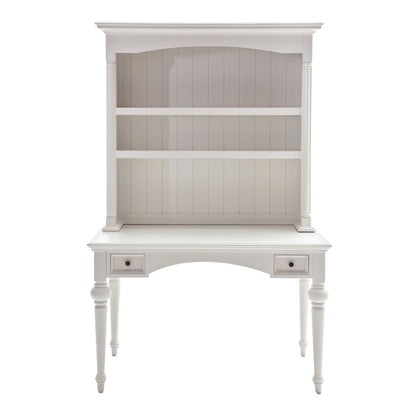 47" White Solid Wood Computer Desk With Hutch With Two Drawers