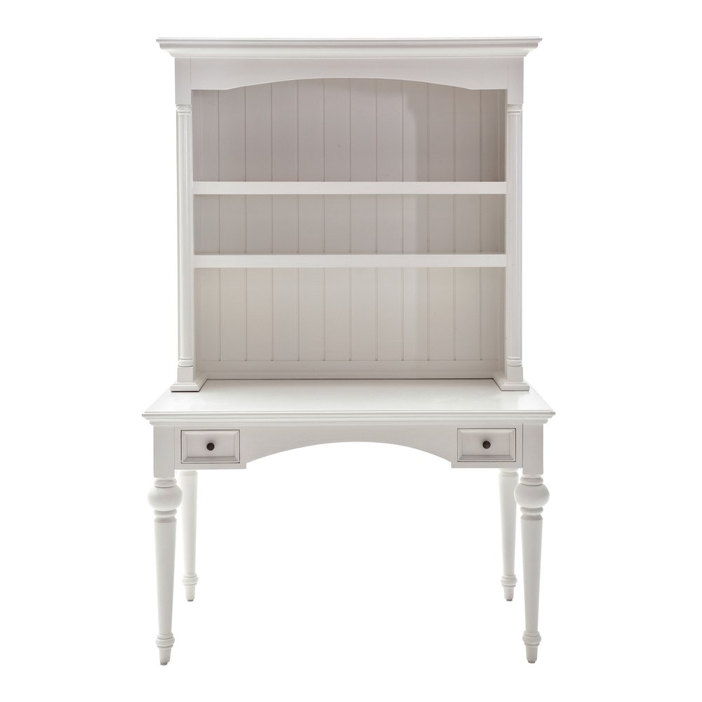 47" White Solid Wood Computer Desk With Hutch With Two Drawers — view 1