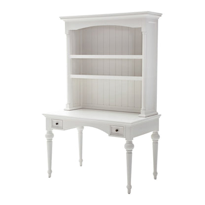 47" White Solid Wood Computer Desk With Hutch With Two Drawers