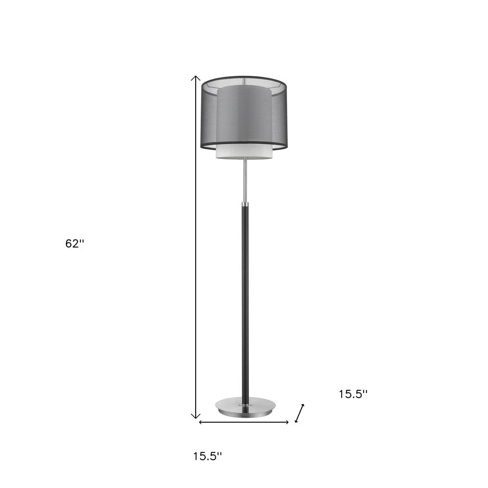62" Floor Lamp With Black And White Fabric Drum Shade HomeRoots