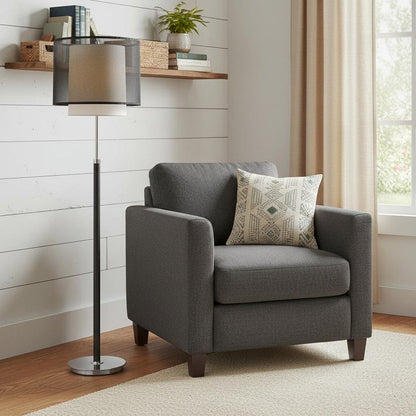 62" Floor Lamp With Black And White Fabric Drum Shade HomeRoots