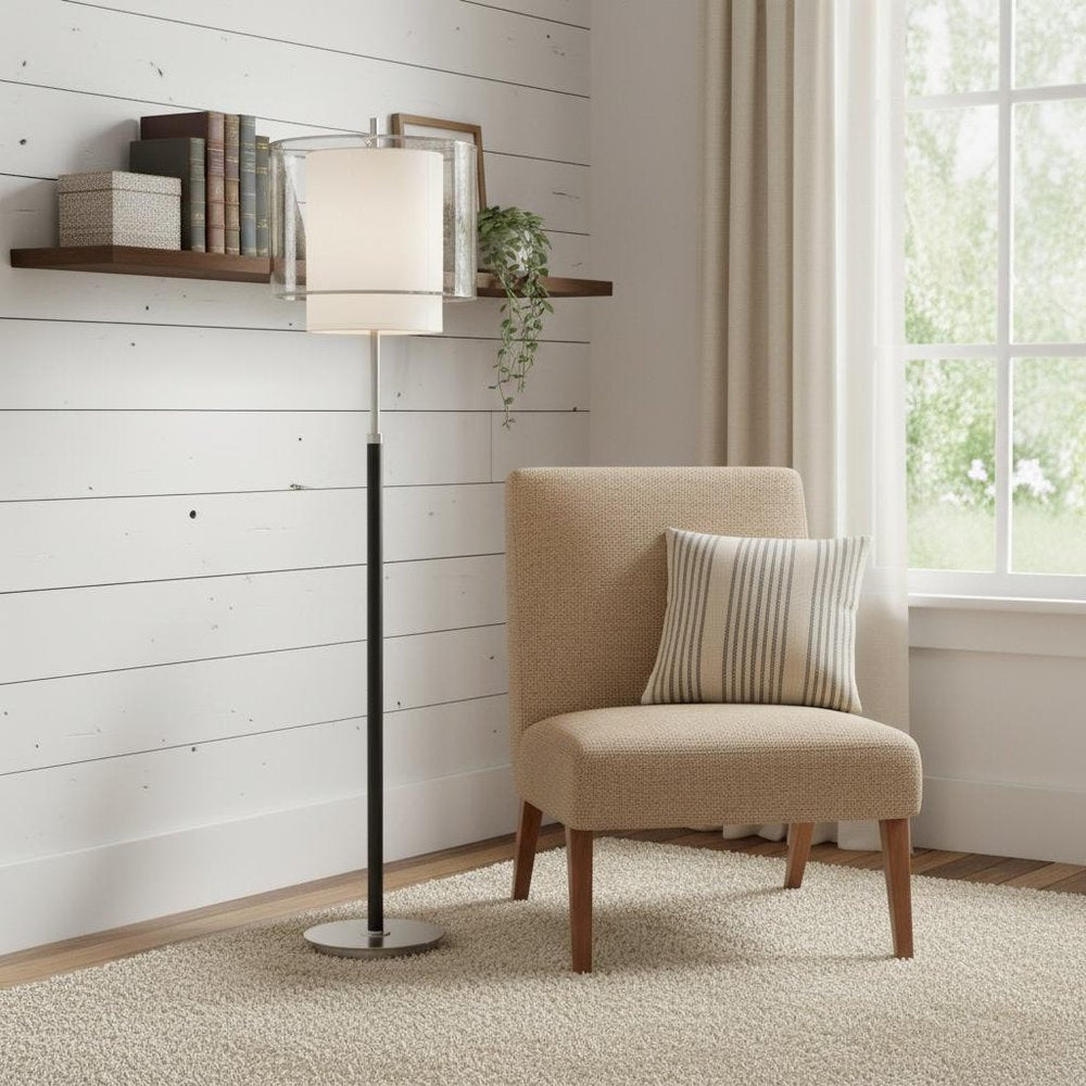 62" Floor Lamp With White Fabric Drum Shade