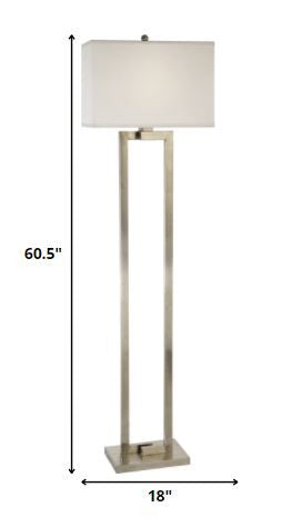 61" Nickel Traditional Shaped Floor Lamp With White Rectangular Shade