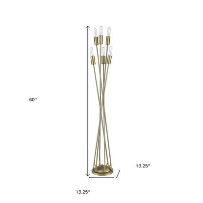 60" Brass Six Light Torchiere Floor Lamp