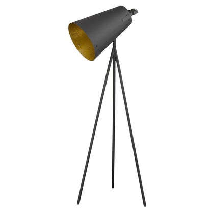 61" Tripod Floor Lamp With Gray Metal Cone Shade