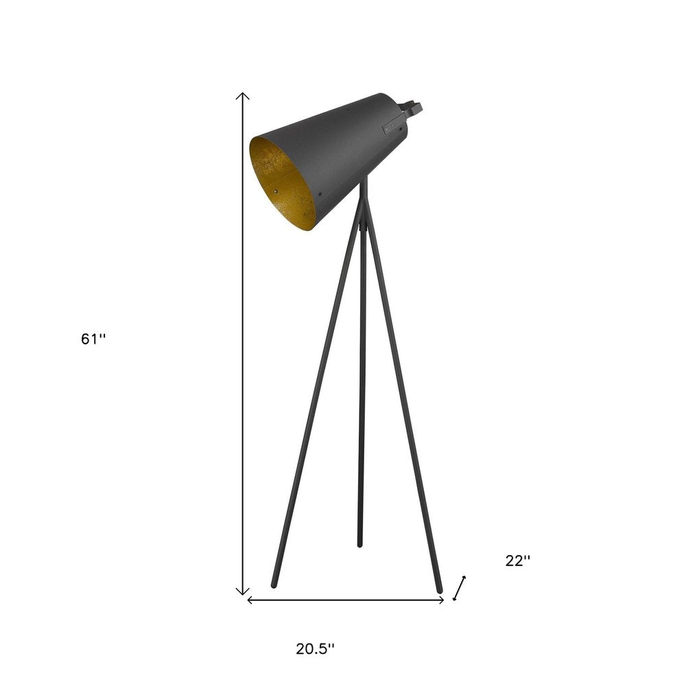61" Tripod Floor Lamp With Gray Metal Cone Shade — view 5