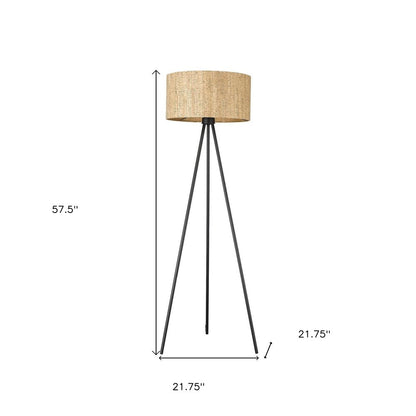 58" Brown And Black Metal Tripod Floor Lamp With Brown Shade HomeRoots