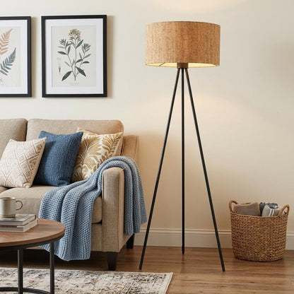 58" Brown And Black Metal Tripod Floor Lamp With Brown Shade HomeRoots