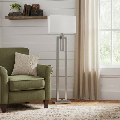 64" Nickel Traditional Shaped Floor Lamp With White Rectangular Shade HomeRoots