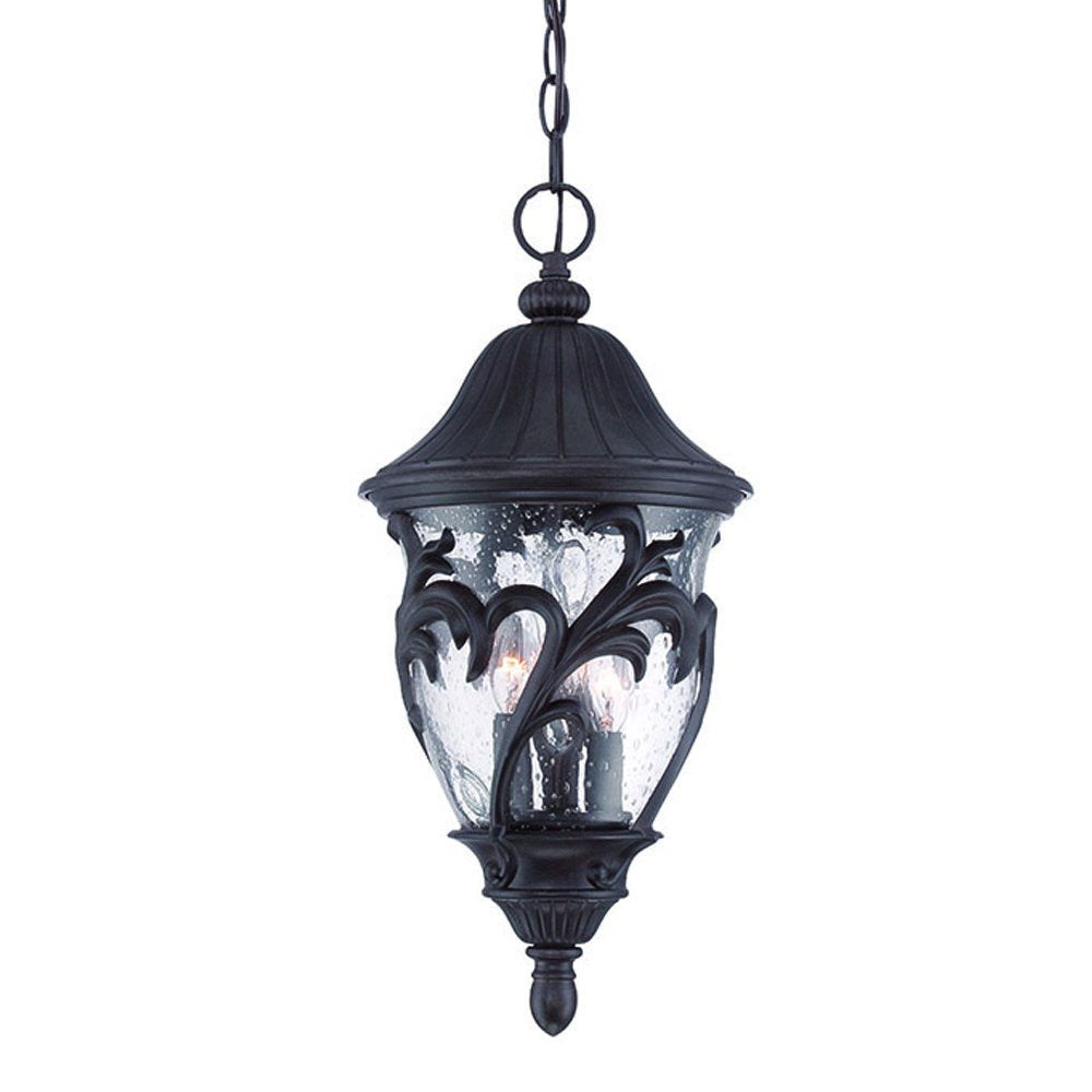 Three Light Matte Black Leaf Detail Hanging Light — view 1