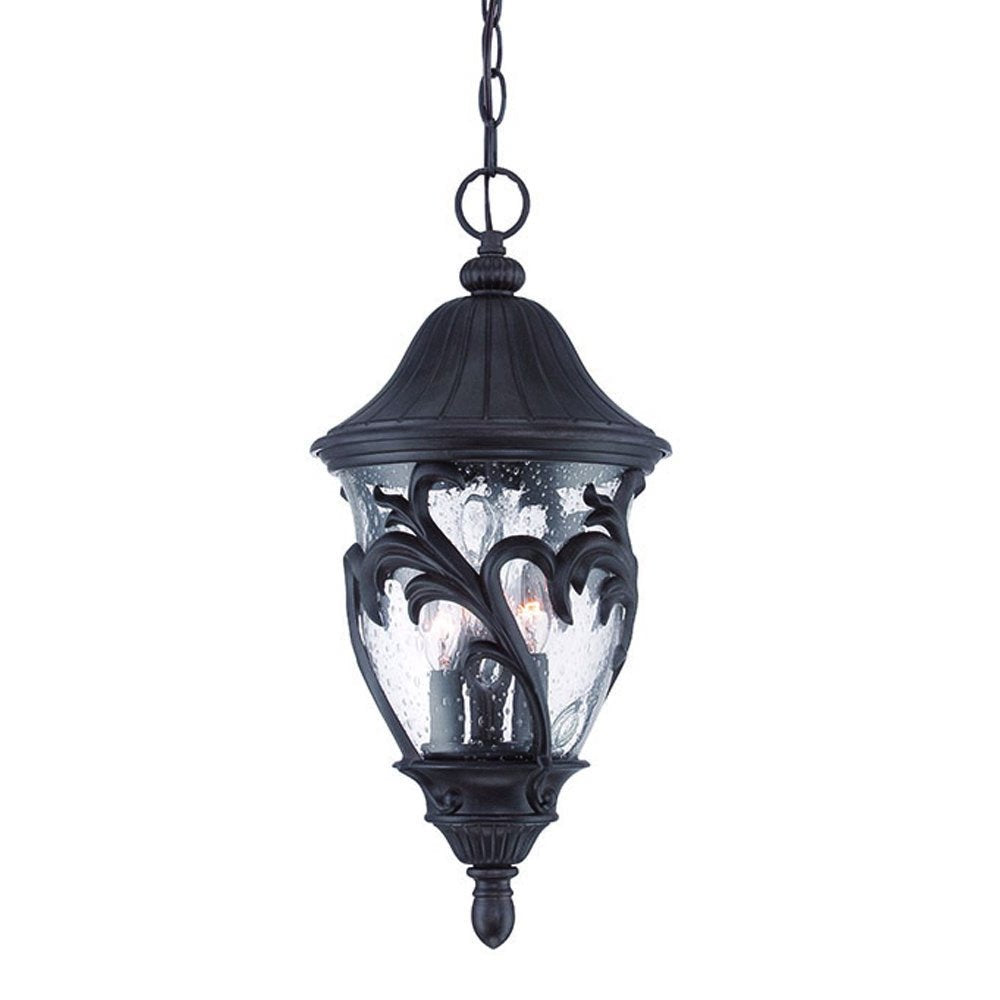 Three Light Matte Black Leaf Detail Hanging Light — view 3