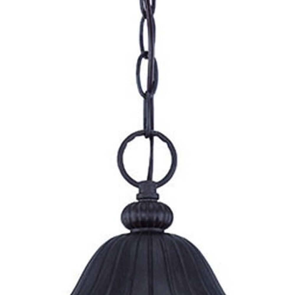 Three Light Matte Black Leaf Detail Hanging Light