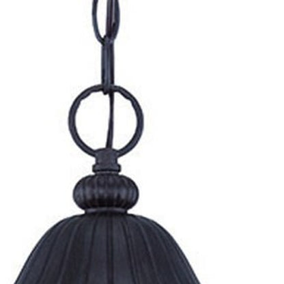 Three Light Matte Black Leaf Detail Hanging Light