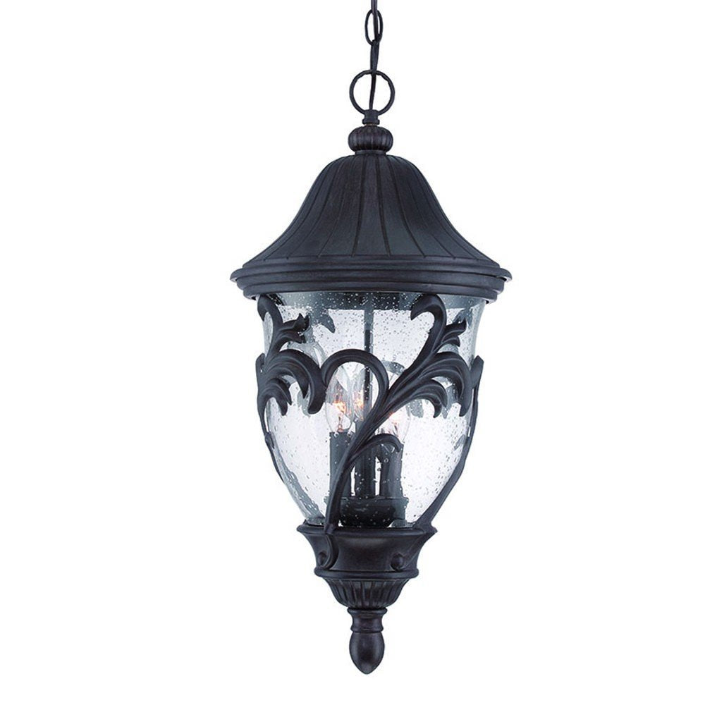 XL Three Light Matte Black Leaf Detail Hanging Light — view 1