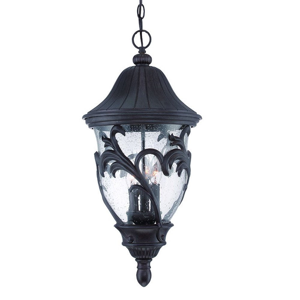 XL Three Light Matte Black Leaf Detail Hanging Light — view 3