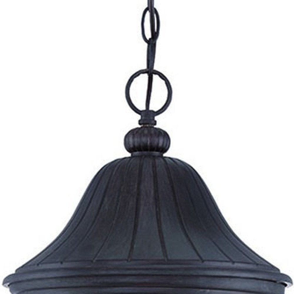 XL Three Light Matte Black Leaf Detail Hanging Light — view 4