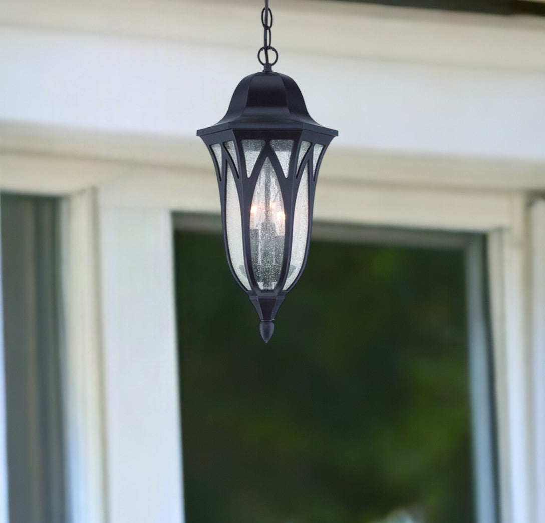 Antique Bronze Geometric Glass Hanging Light