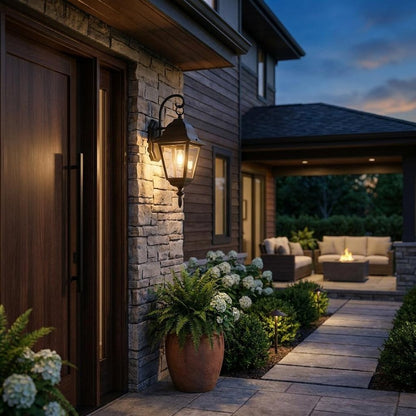 Matte Black Beveled Glass Outdoor Hanging Light HomeRoots