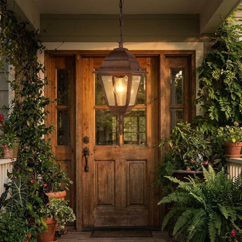 Antique Brown Beveled Glass Outdoor Hanging Light — view 6