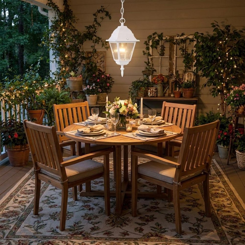 Distressed White Beveled Glass Outdoor Hanging Light — view 6